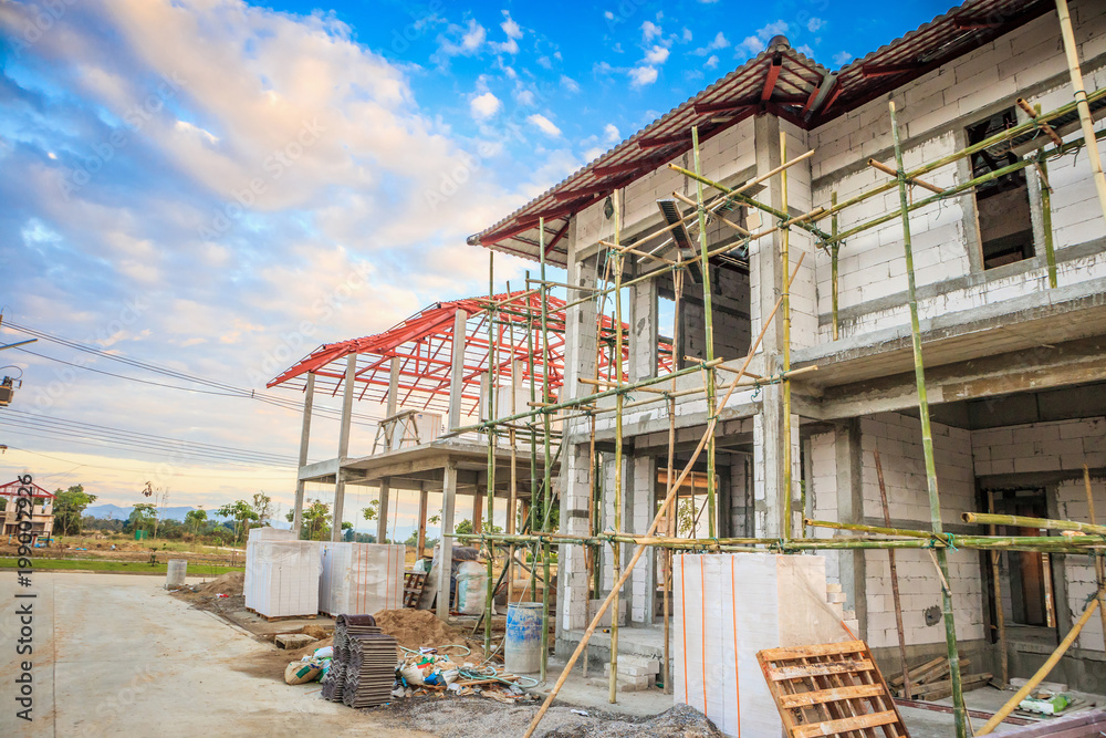 construction residential new house in progress at building site