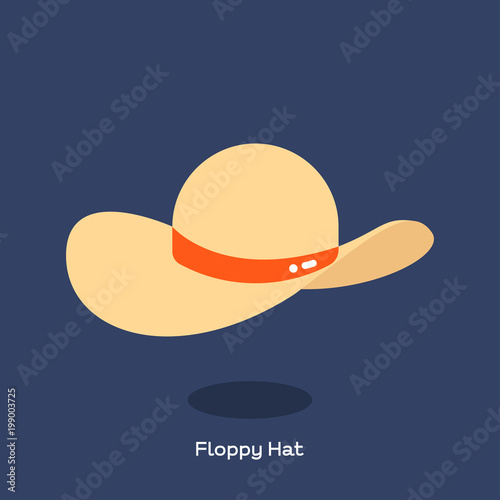 FLOPPY HAT
Straw wind brimmed hat with round crown on cool blue background. Light weight straw hat with wide brim tend to hang downwards, is very popular in summer time for a girl. 