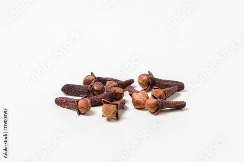 Cloves isolated on white background. Carnation is spicy.