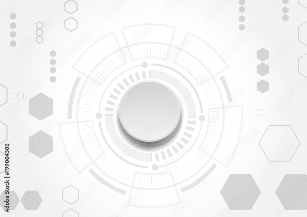Technology background. white circuit with gray hexagons data concept