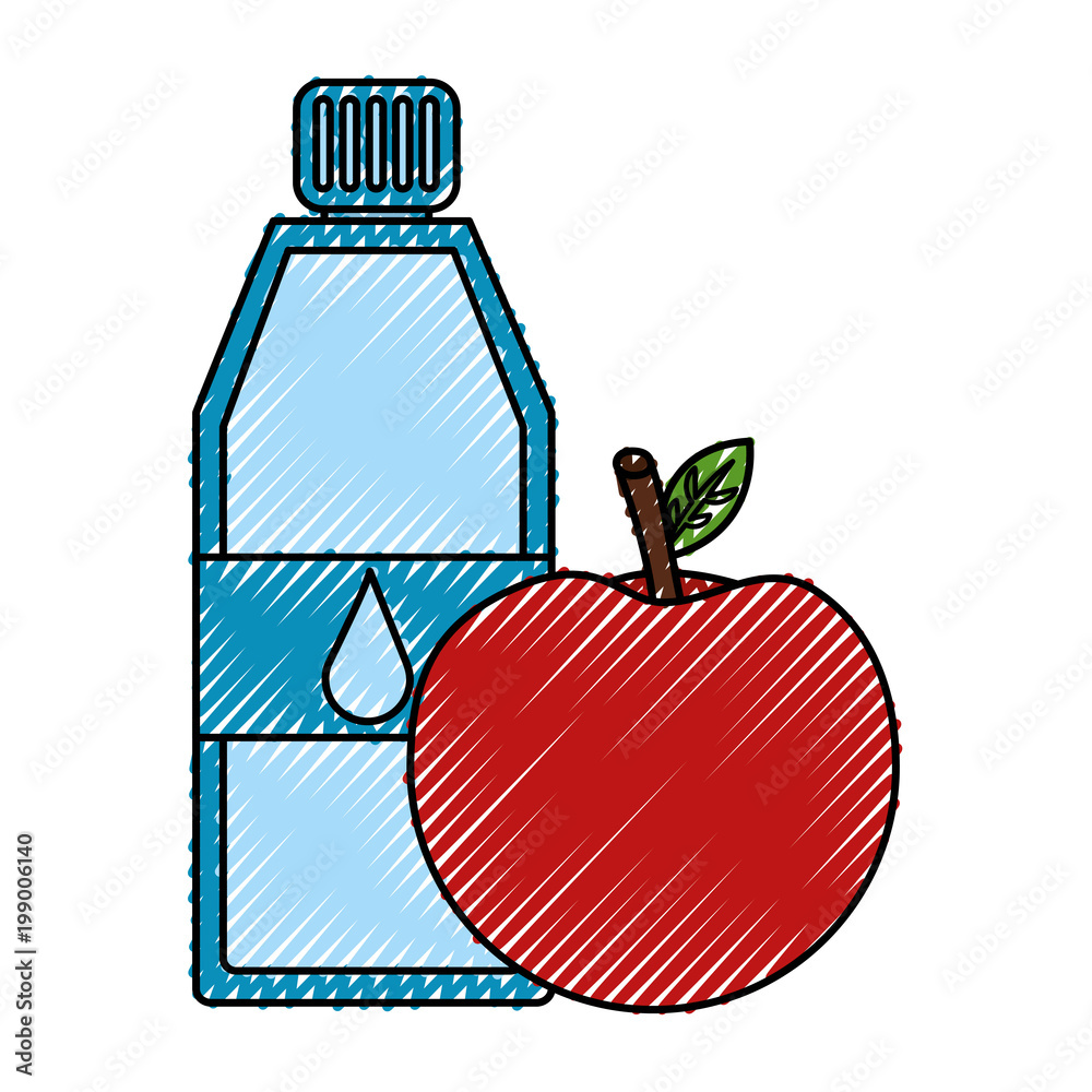 pure water bottle with apple vector illustration design pure water bottle with apple vector illustration design
