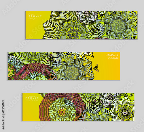 Ethnic banners template with floral Mandala ornament.