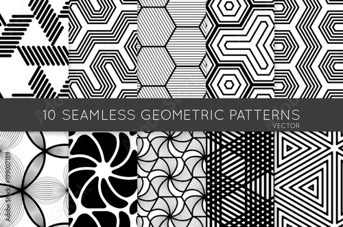 Collection of black and white seamless patterns