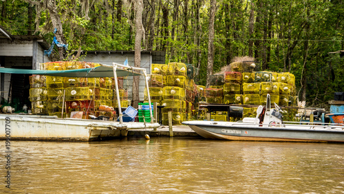 A small cajun outpost has dozens of crab traps ready for crab season.