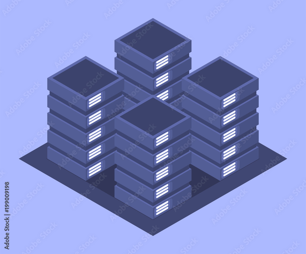 Database isometric concept. Cloud data storage. Vector illustration