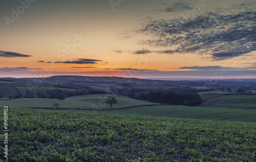 Sunset over Scenic British Countryside