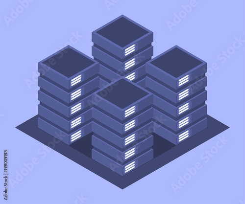 Database isometric concept. Cloud data storage. Vector illustration