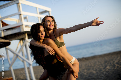 Young women having fun on t...