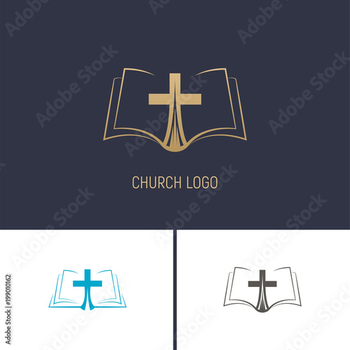 Logo of the Church. Christian symbols. A book with a cross.