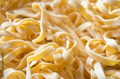 Italian fettuccine pasta closeup with copy space
