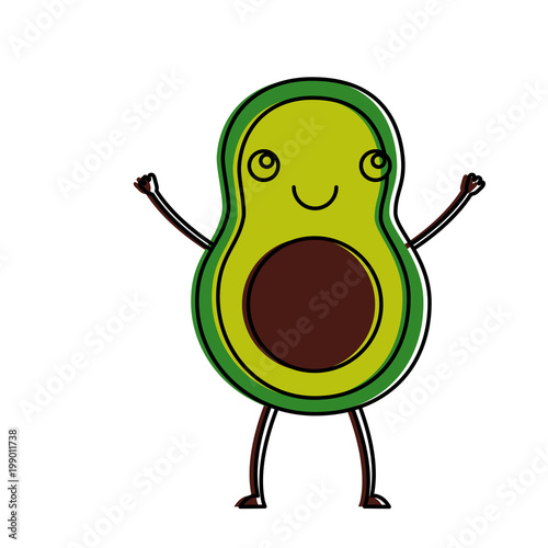 fresh avocado vegetable healthy kawaii character vector illustration design