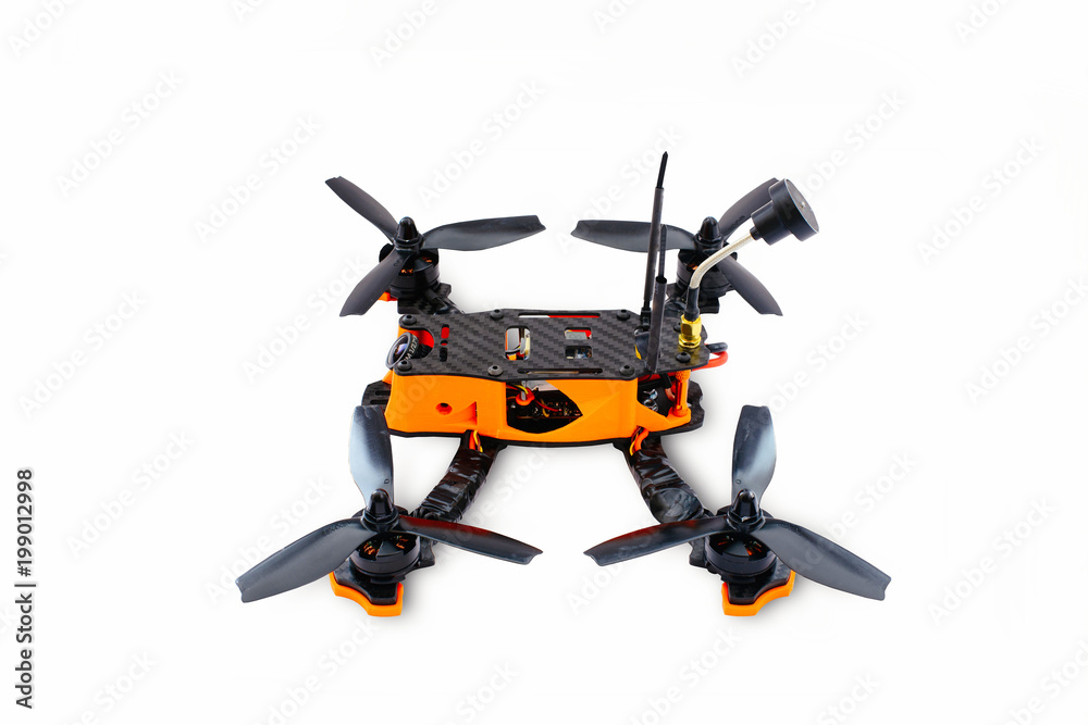 isolated drones racing FPV quadrocopter made of carbon black, drone ready for flight, stylish and modern hobby isolated drones racing FPV quadrocopter made of carbon black, drone ready for flight, stylish and modern hobby