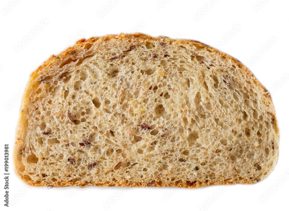 Slices of wholegrain bread isolated on white background closeup. Slices of wholegrain bread isolated on white background closeup.