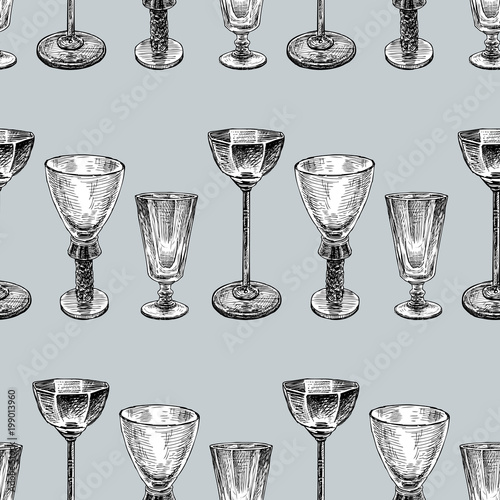 Seamless background of the various wine glasses