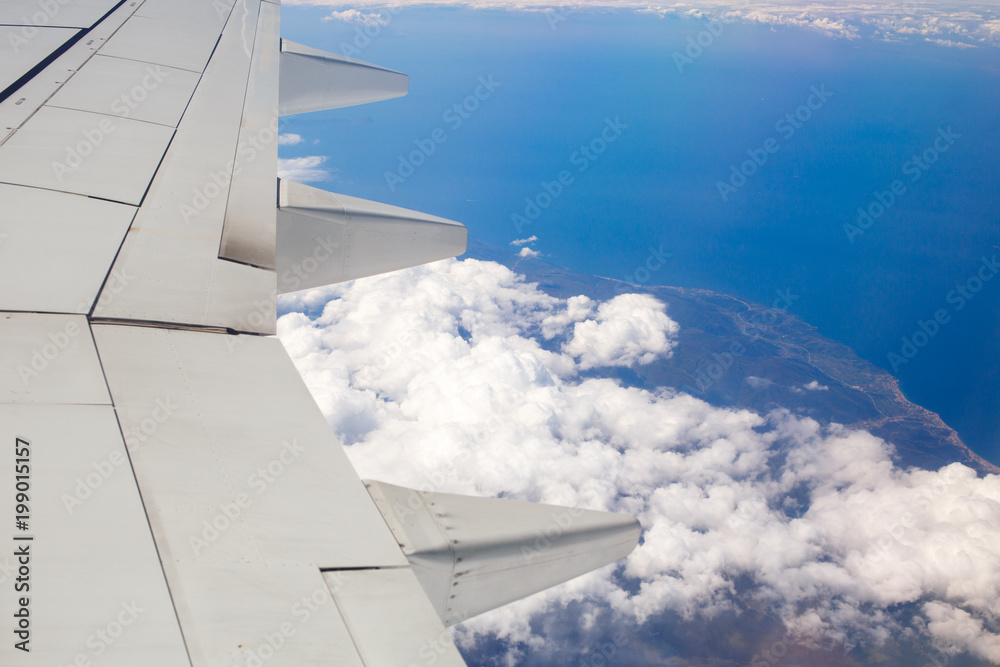 Wing of airplane flying over the sea of Marmara Wing of airplane flying over the sea of Marmara