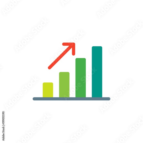 bar chart growth, upward trend flat vector icon