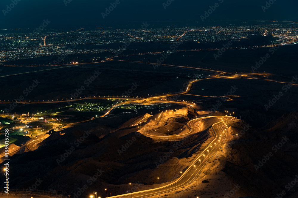 View to Al Ain from the top of Jebel Hafeet mountain. Just after sunset. View to Al Ain from the top of Jebel Hafeet mountain. Just after sunset.