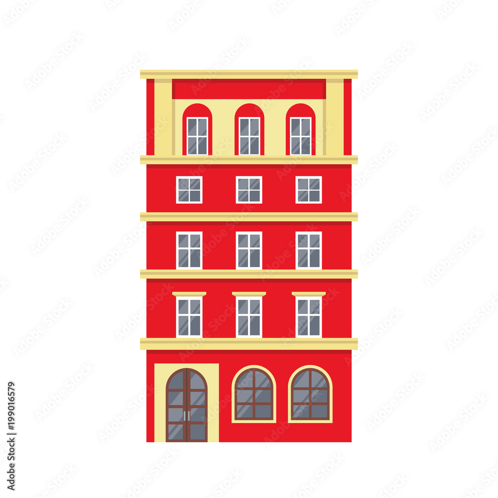 Red European style classic building facade.