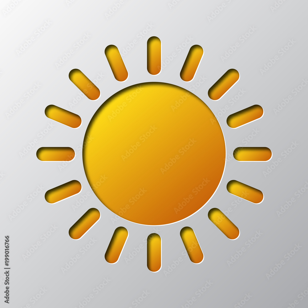 Paper art of the yellow sun icon. Vector illustration.