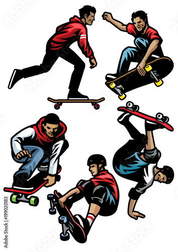 skateboard player set