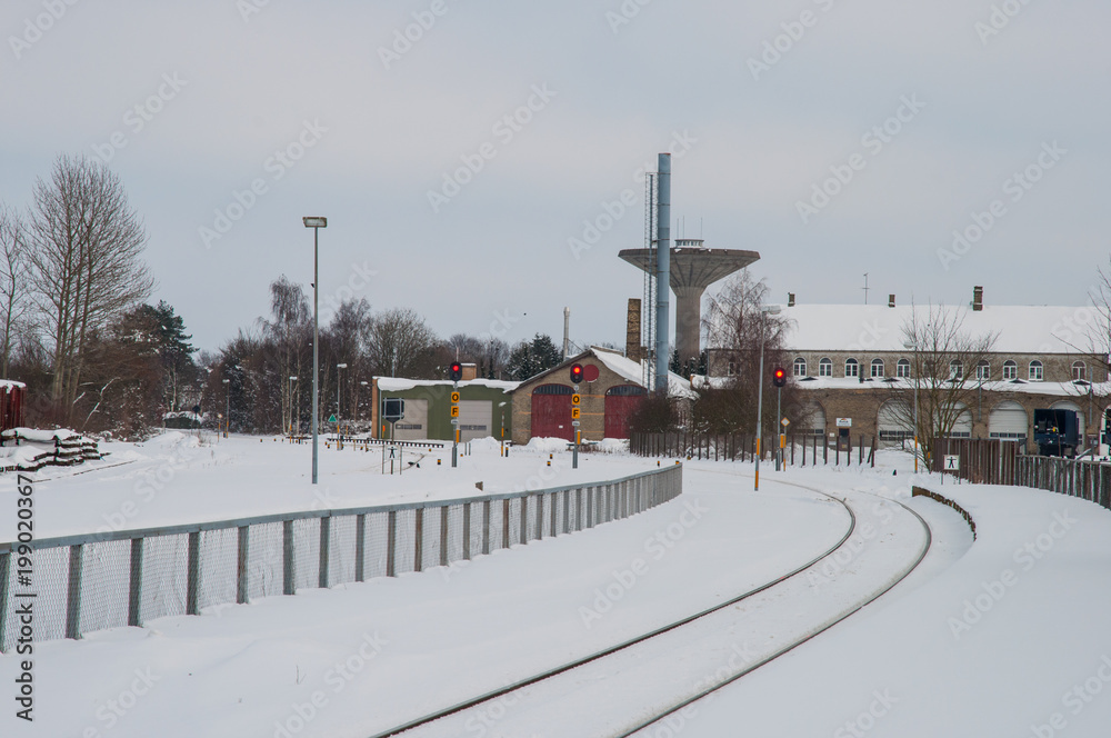 Railway in town of Maribo in Denmark