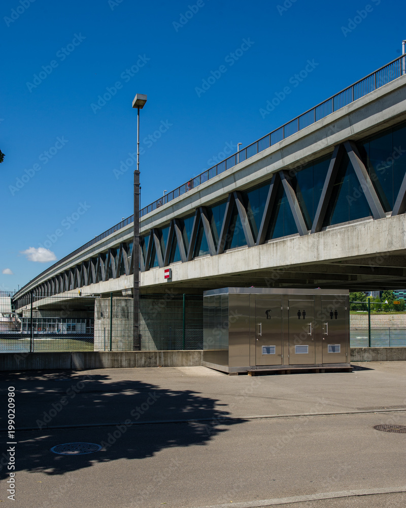 modern bridge across the Rhine River, the city of Basel, Switzerland