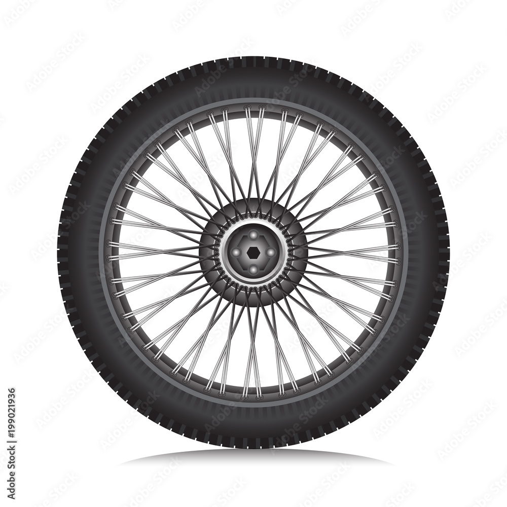 Alloy wheel with tire for car and motorcycle isolated on white, Vector