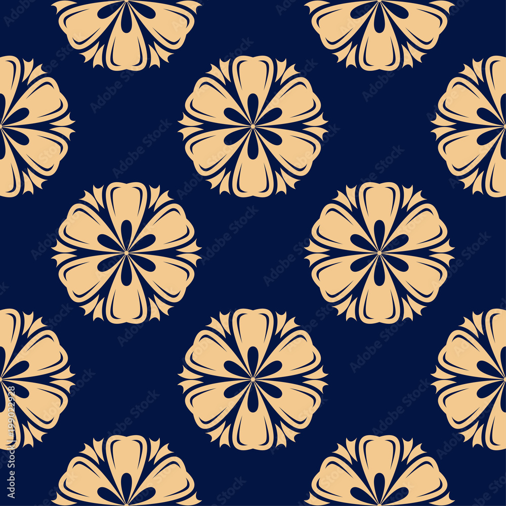Golden blue floral seamless pattern