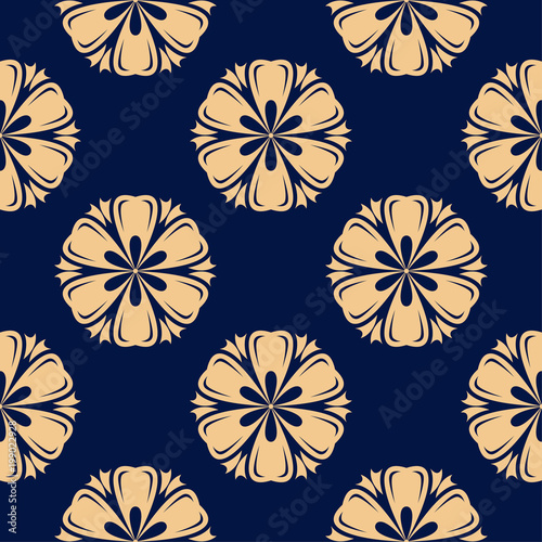 Golden blue floral seamless pattern