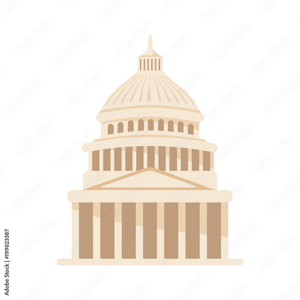Vector building illustration. United States Capitol icon in Washington DC. American sightseen historic architecture.