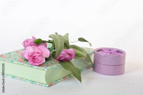 Provence style pastel colors notebook diary, flowers and gift box