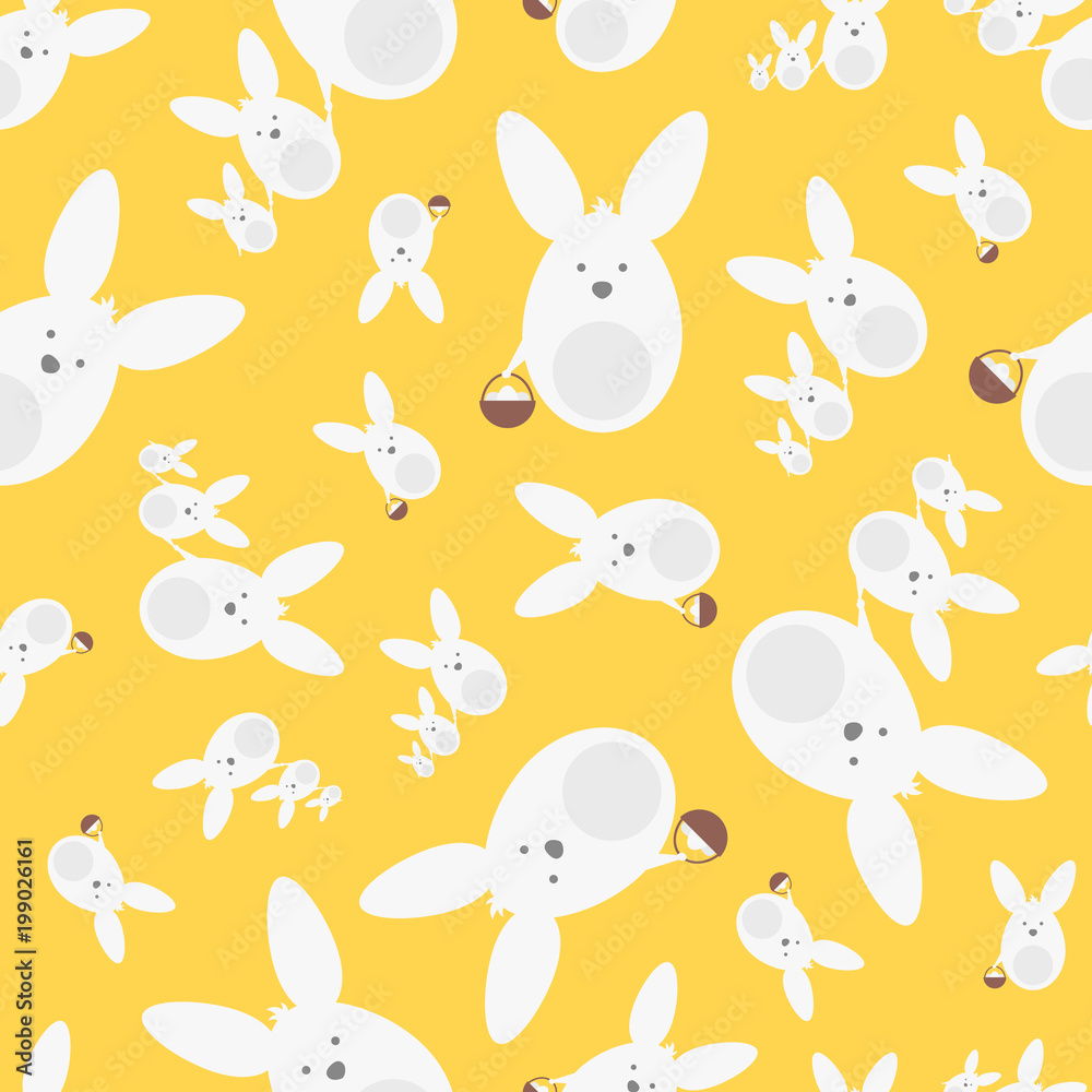 Family of white rabbits. Easter seamless pattern. Good as a background for a website, posters and covers.