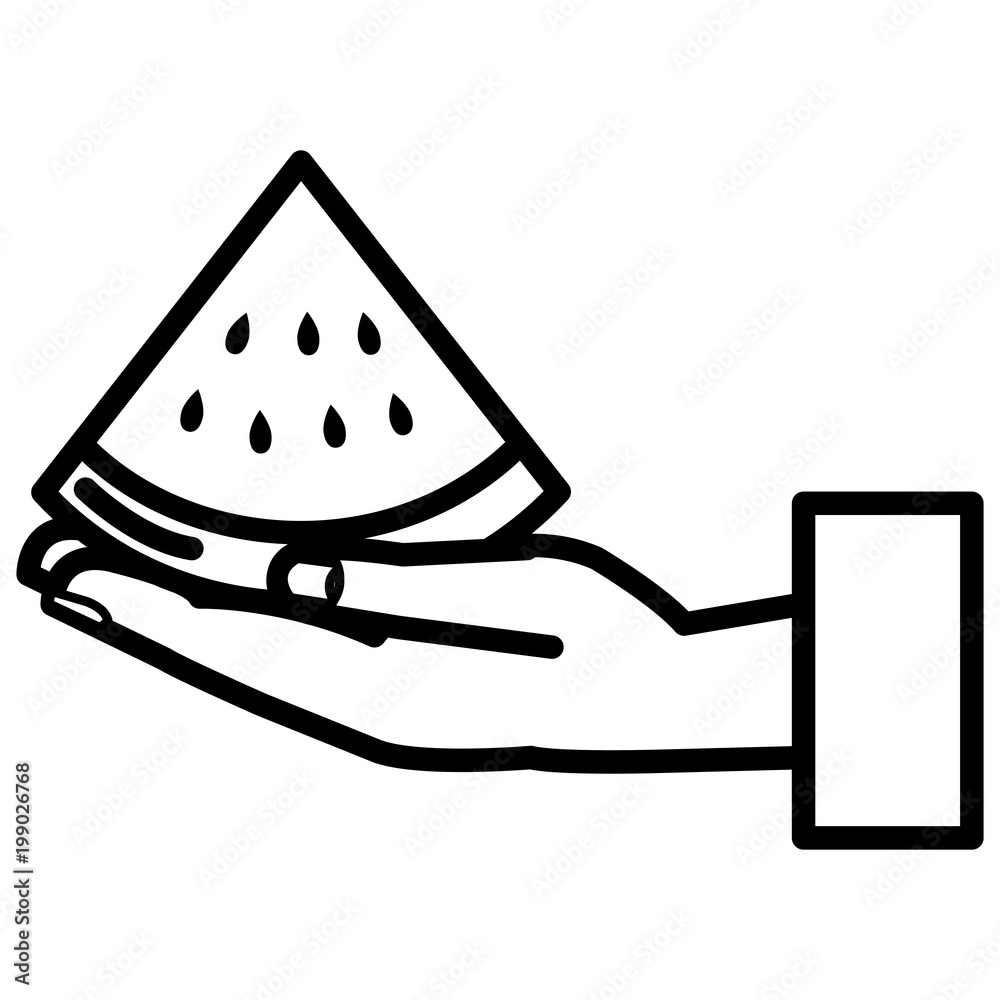 hand lifting fresh watermelon fruit icon vector illustration design