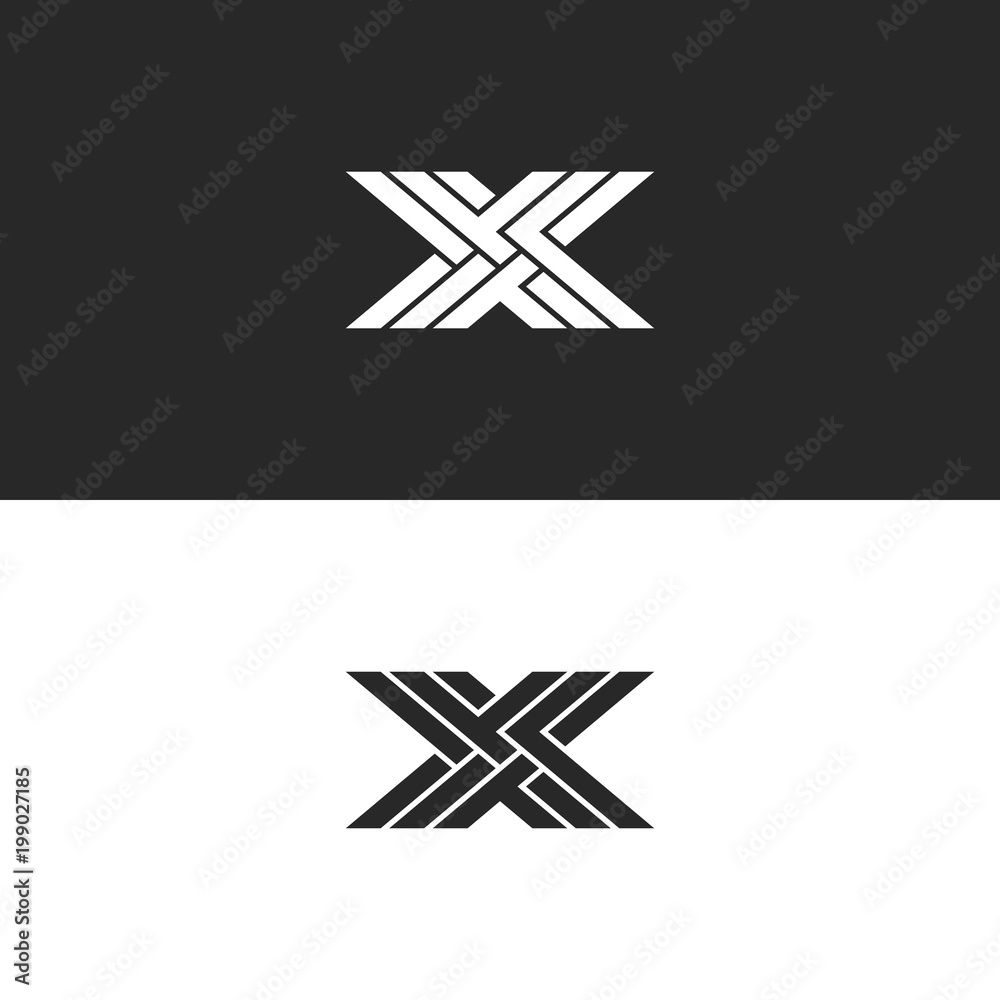 Logo X capital letter monogram, identity initial linear emblem for business card, black and white overlapping lines weaving pattern Logo X capital letter monogram, identity initial linear emblem for business card, black and white overlapping lines weaving pattern