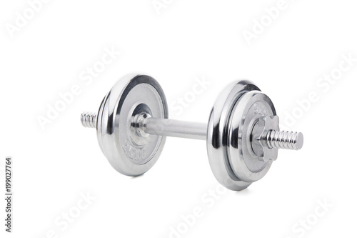 Steel dumbbell and weights.