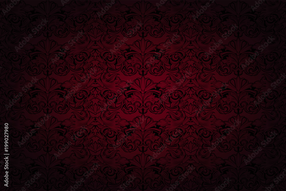 Royal, vintage, Gothic background in dark red and black with a classic  Baroque pattern, Rococo Stock Vector