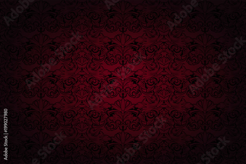 Royal, vintage, Gothic background in dark red and black with a classic Baroque pattern, Rococo photo