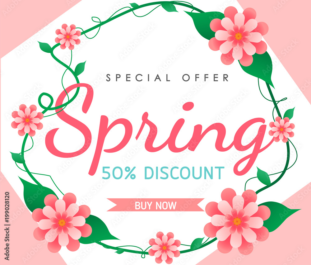 Spring sale background vector with flowers  illustration template or banner