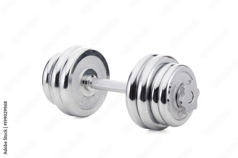 Steel dumbbell and weights. Steel dumbbell and weights.