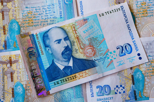 Bulgarian currency BGN banknote, 20 leva, macro. Depicts a portraiture of Stefan Stambolov, politician, journalist and revolutionist. photo