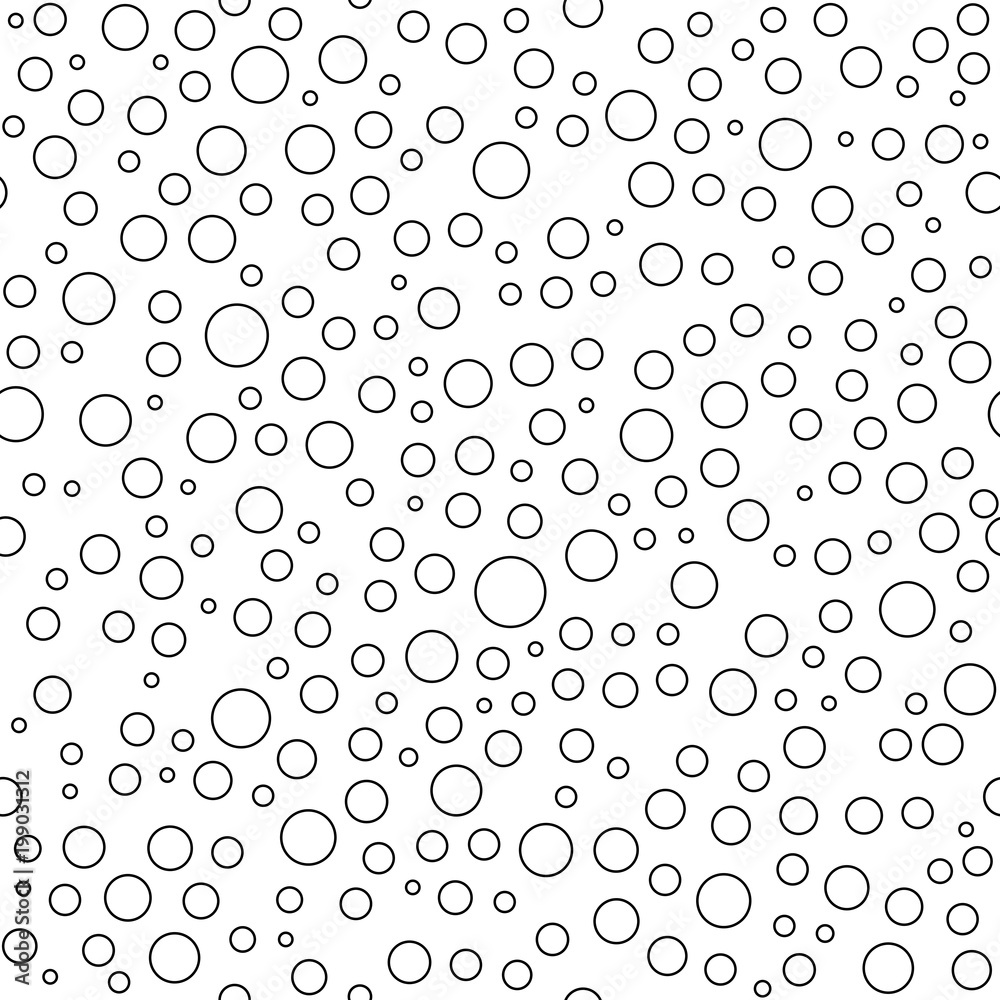 Seamless background with random black bubbles. Abstract ornament. Dotted abstract pattern