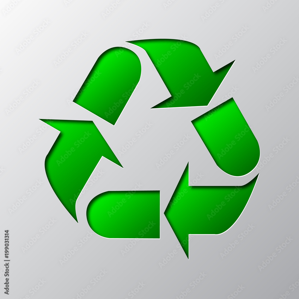 Fototapeta premium Paper art of the green recycle eco symbol. Vector illustration.