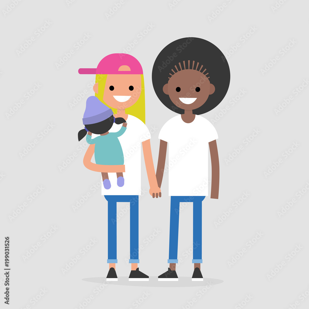Young modern family: two parents and their baby. Millennials. Young adults. Lifestyle / flat editable vector illustration, clip art Young modern family: two parents and their baby. Millennials. Young adults. Lifestyle / flat editable vector illustration, clip art
