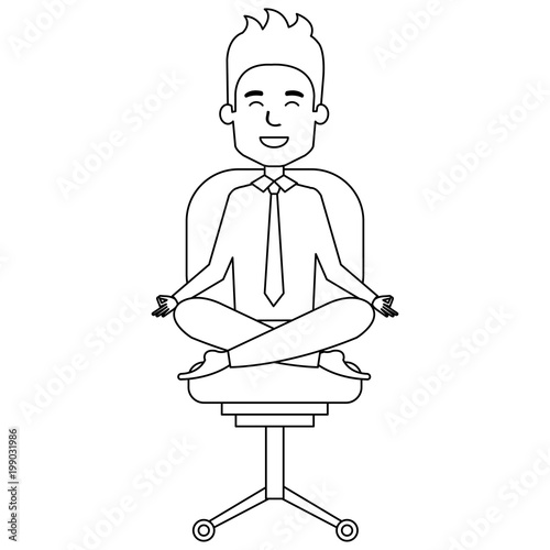 businessman doing the lotus position in office chair vector illustration design