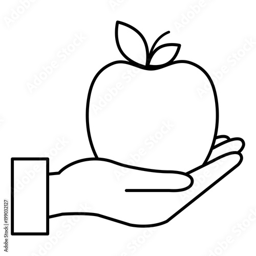 hand lifting apple fresh fruit icon vector illustration design