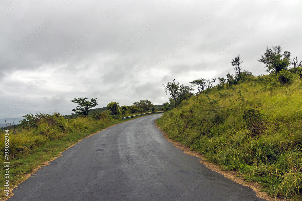  Rural Landscape with Misty Hills and Valleys Overcast Sky