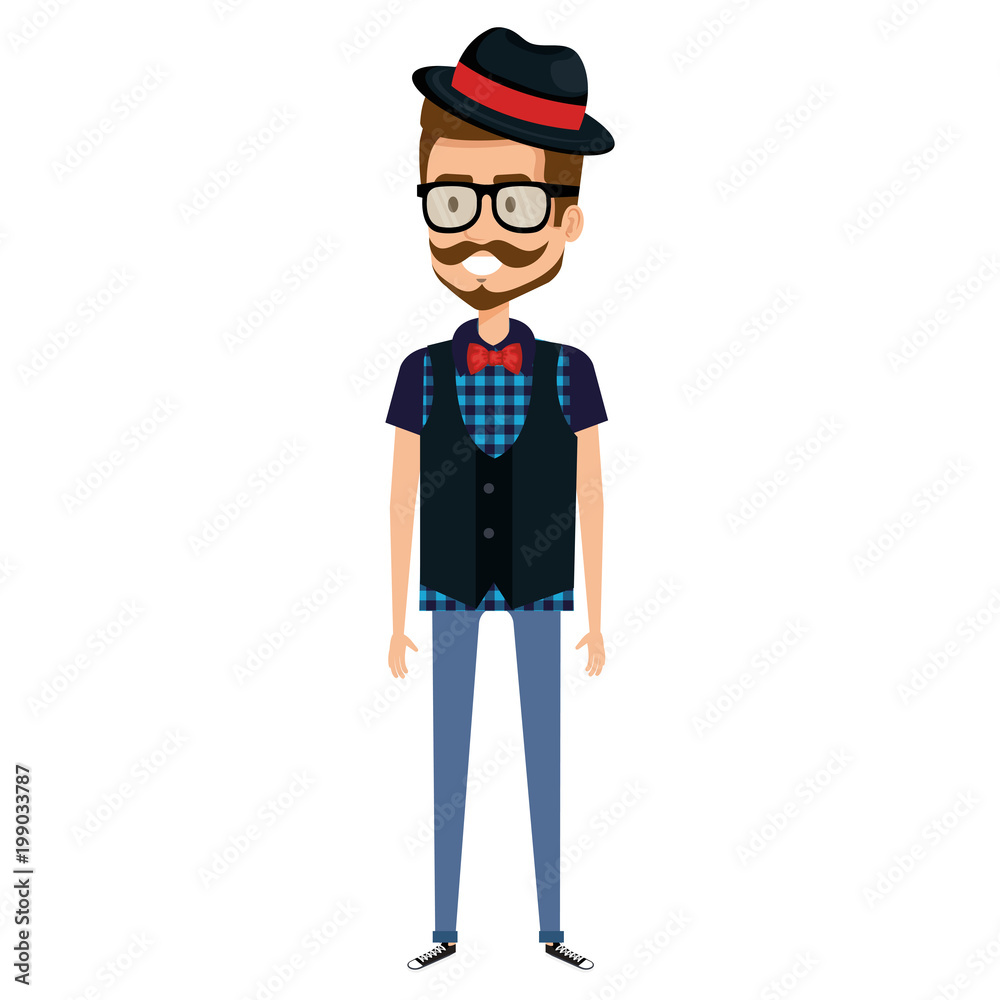 young man with glasses and hat hipster style vector illustration design