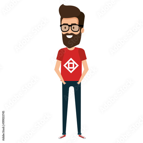 young man with beard and glasses hipster style avatar character vector