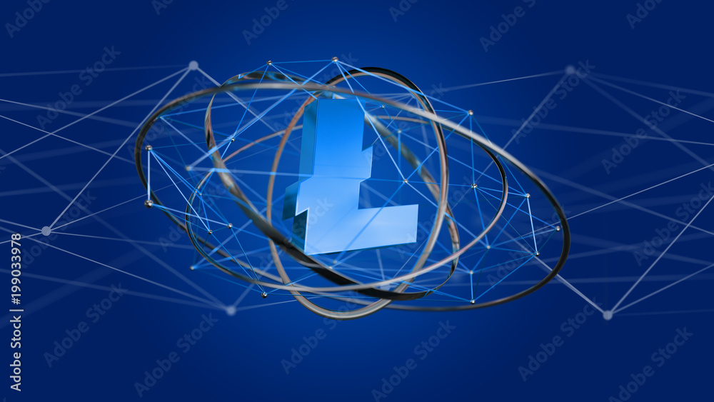 Litecoin crtpto currency sign flying around a network connection - 3d render Litecoin crtpto currency sign flying around a network connection - 3d render