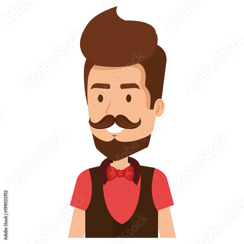 young man with mustache hipster style vector illustration design